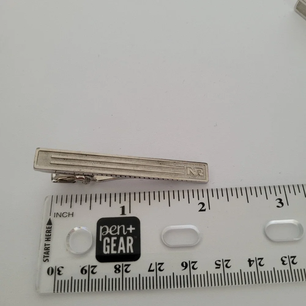 Nina Ricci Paris Vintage Silver Tone NR Logo Cufflinks and Tie Bar Set Germany